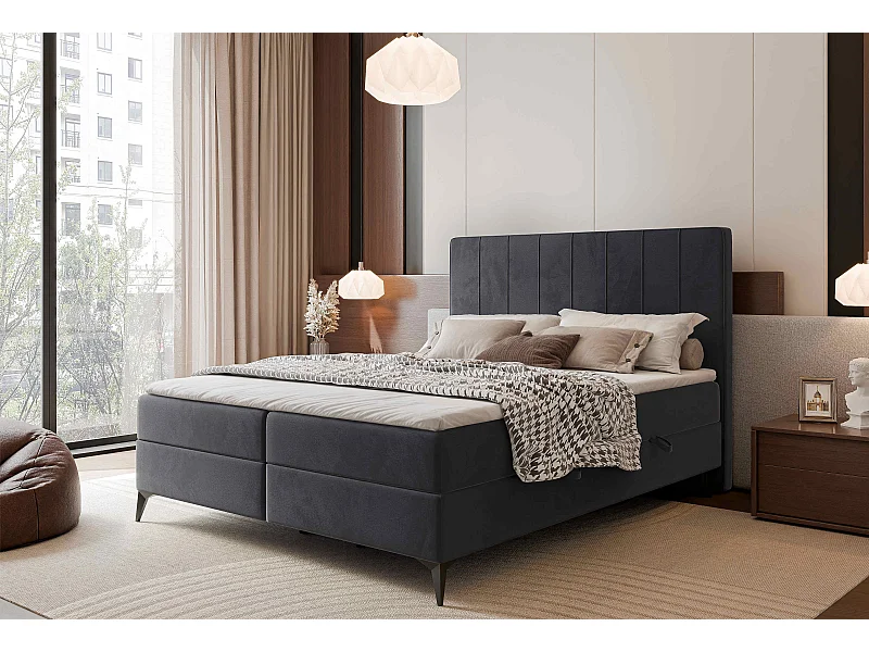 Lit continental rembourré avec surmatelas, gris anthracite - 180x200 - VERA