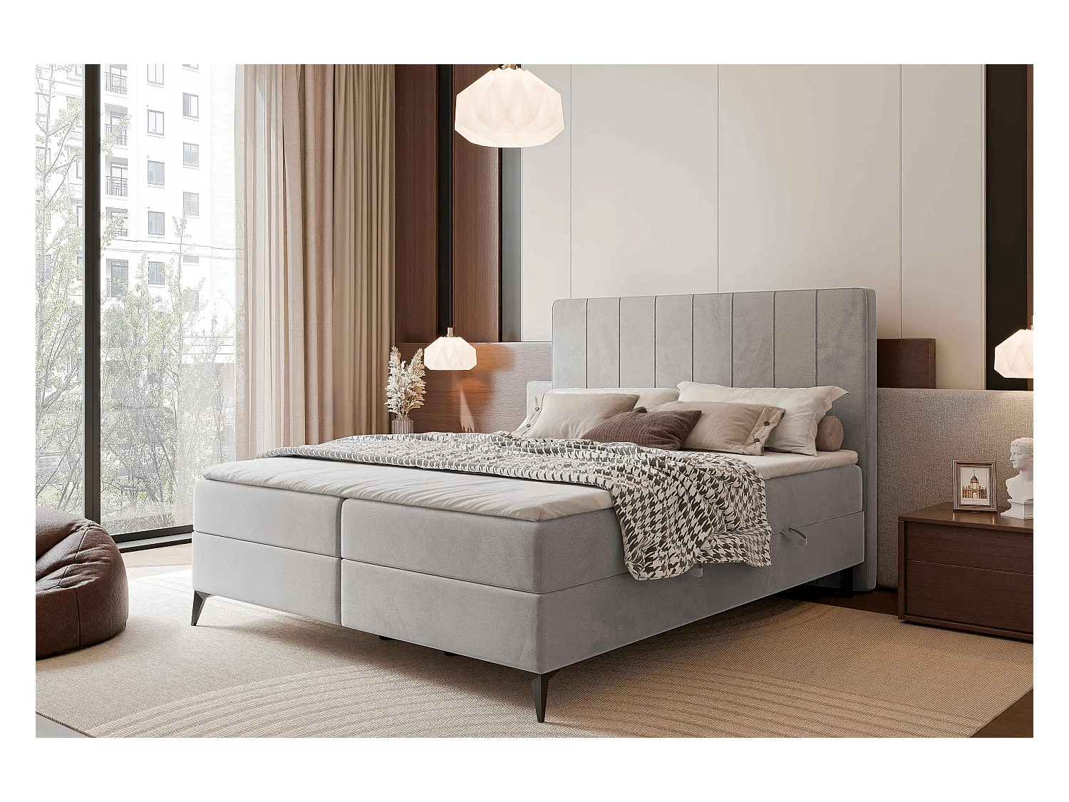 Lit continental rembourré avec surmatelas, gris clair - 140x200 - VERA