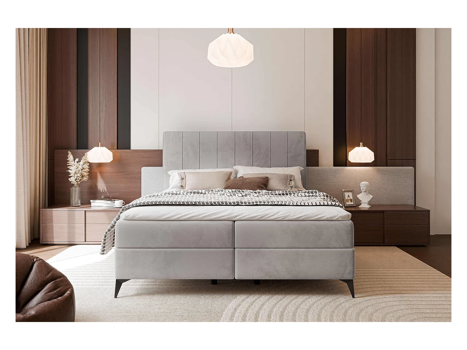 Lit continental rembourré avec surmatelas, gris clair - 140x200 - VERA