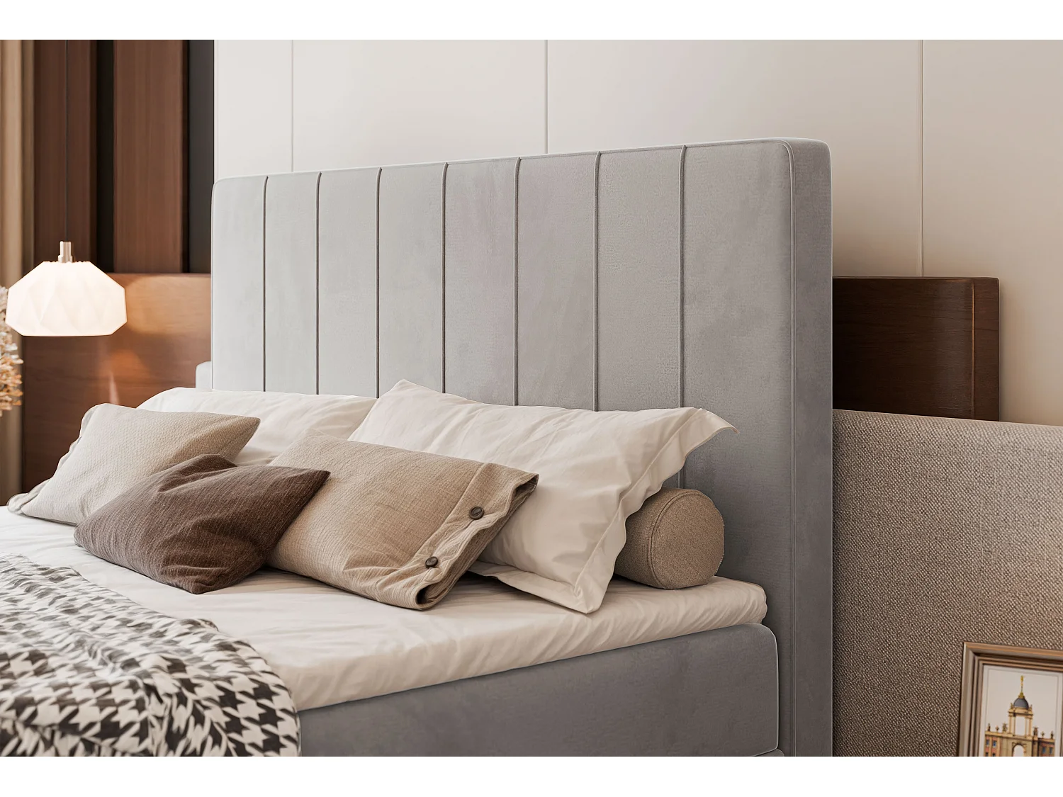 Lit continental rembourré avec surmatelas, gris clair - 120x200 - VERA