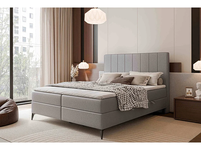 Lit continental rembourré avec surmatelas, gris  - 200x200 - VERA