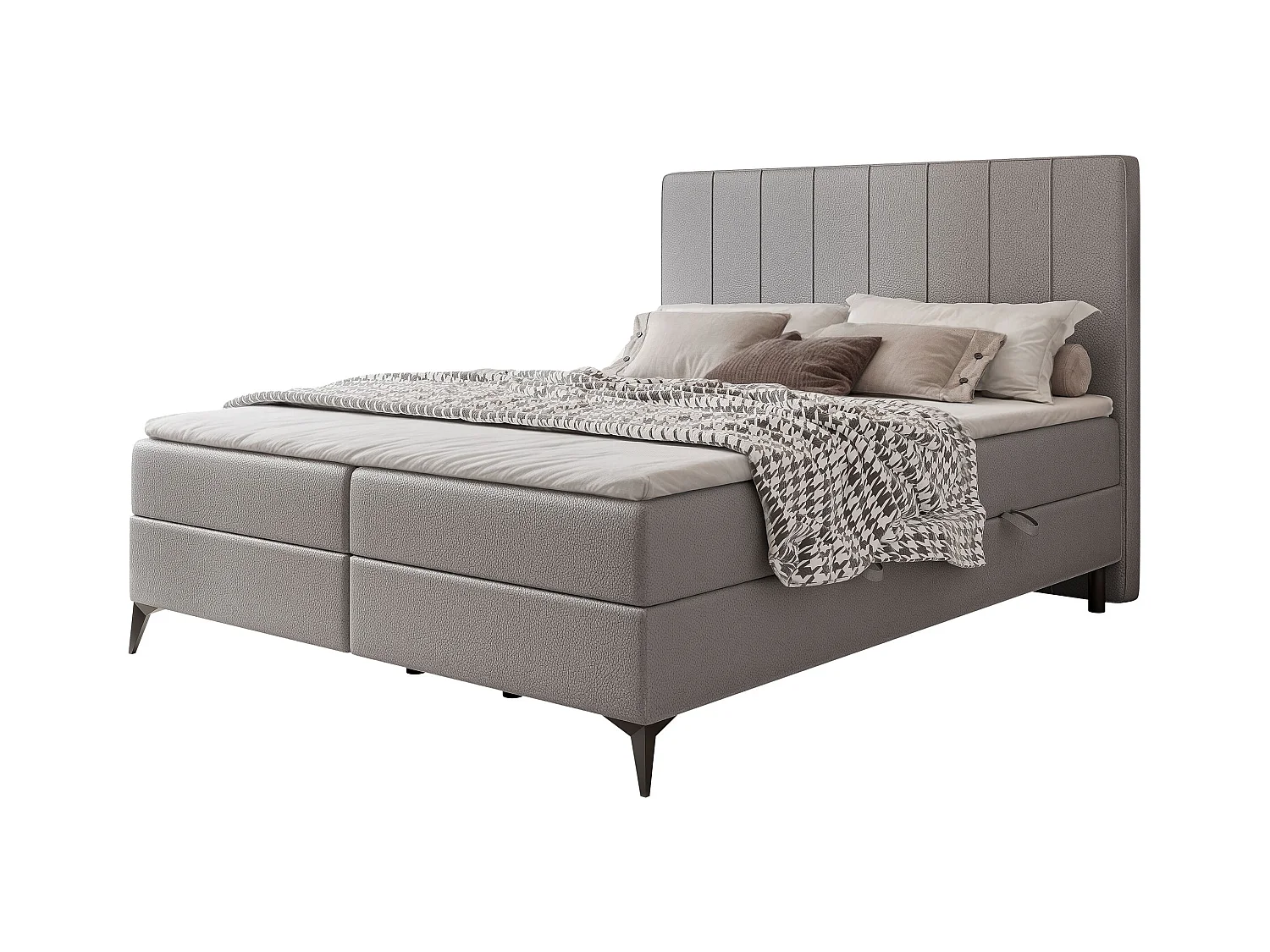 Lit continental rembourré avec surmatelas, gris  - 200x200 - VERA