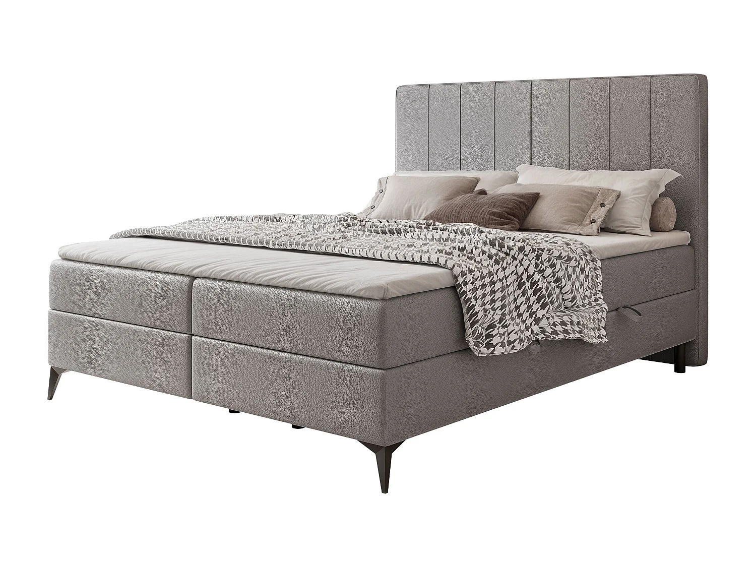 Lit continental rembourré avec surmatelas, gris  - 200x200 - VERA