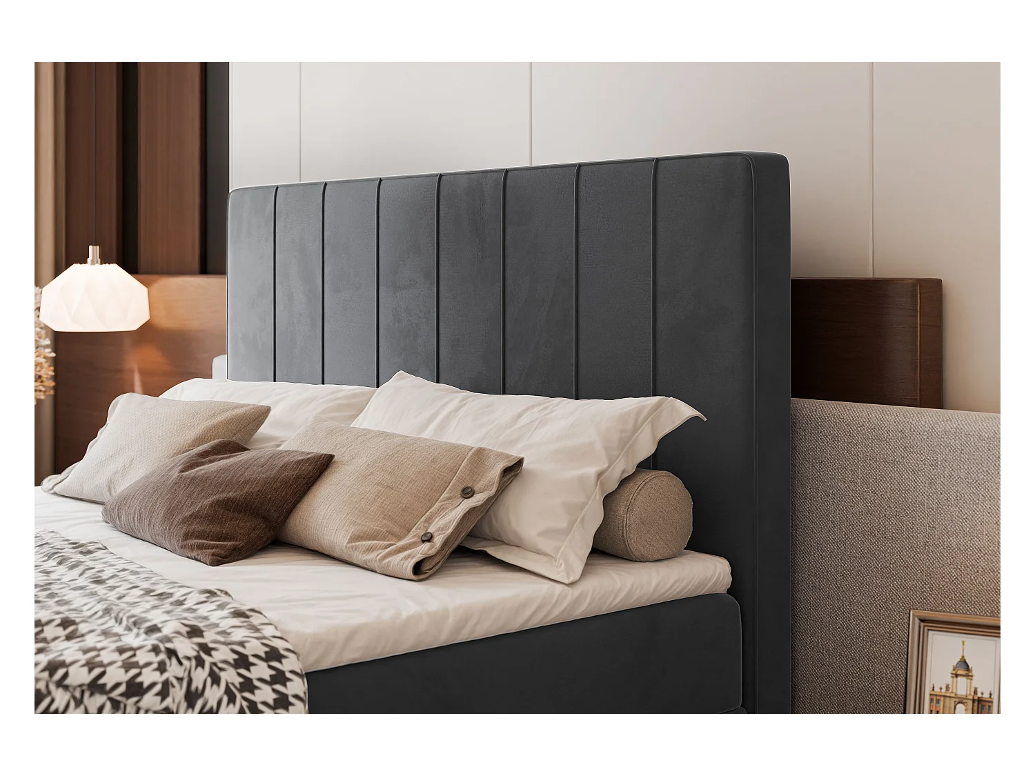 Lit continental rembourré avec surmatelas, gris anthracite - 180x200 - VERA