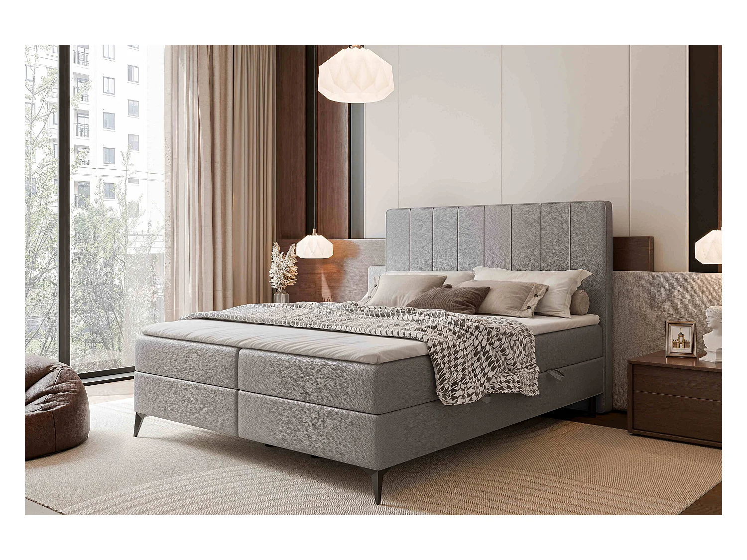 Lit continental rembourré avec surmatelas, gris  - 180x200 - VERA