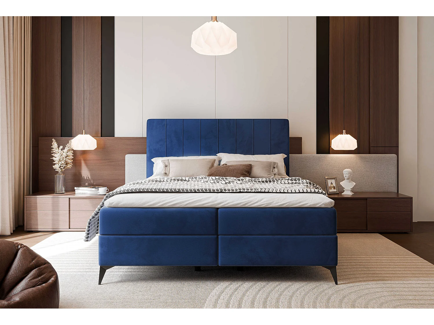 Lit continental rembourré avec surmatelas, bleu - 140x200 - VERA