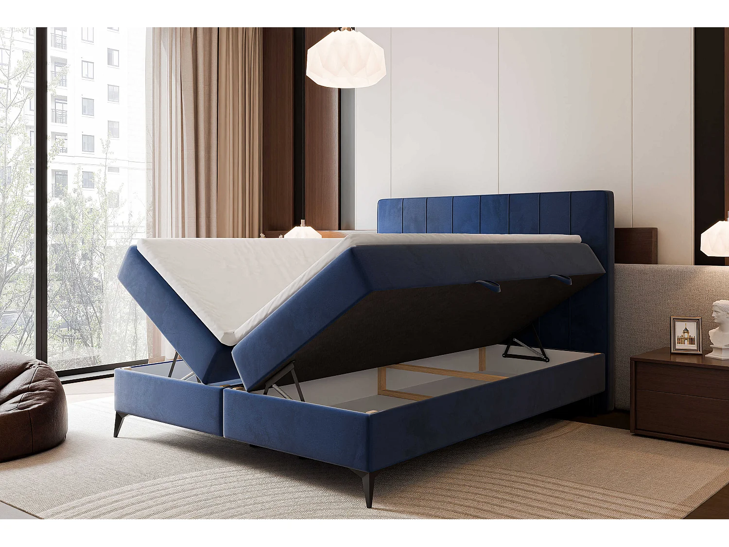 Lit continental rembourré avec surmatelas, bleu - 140x200 - VERA