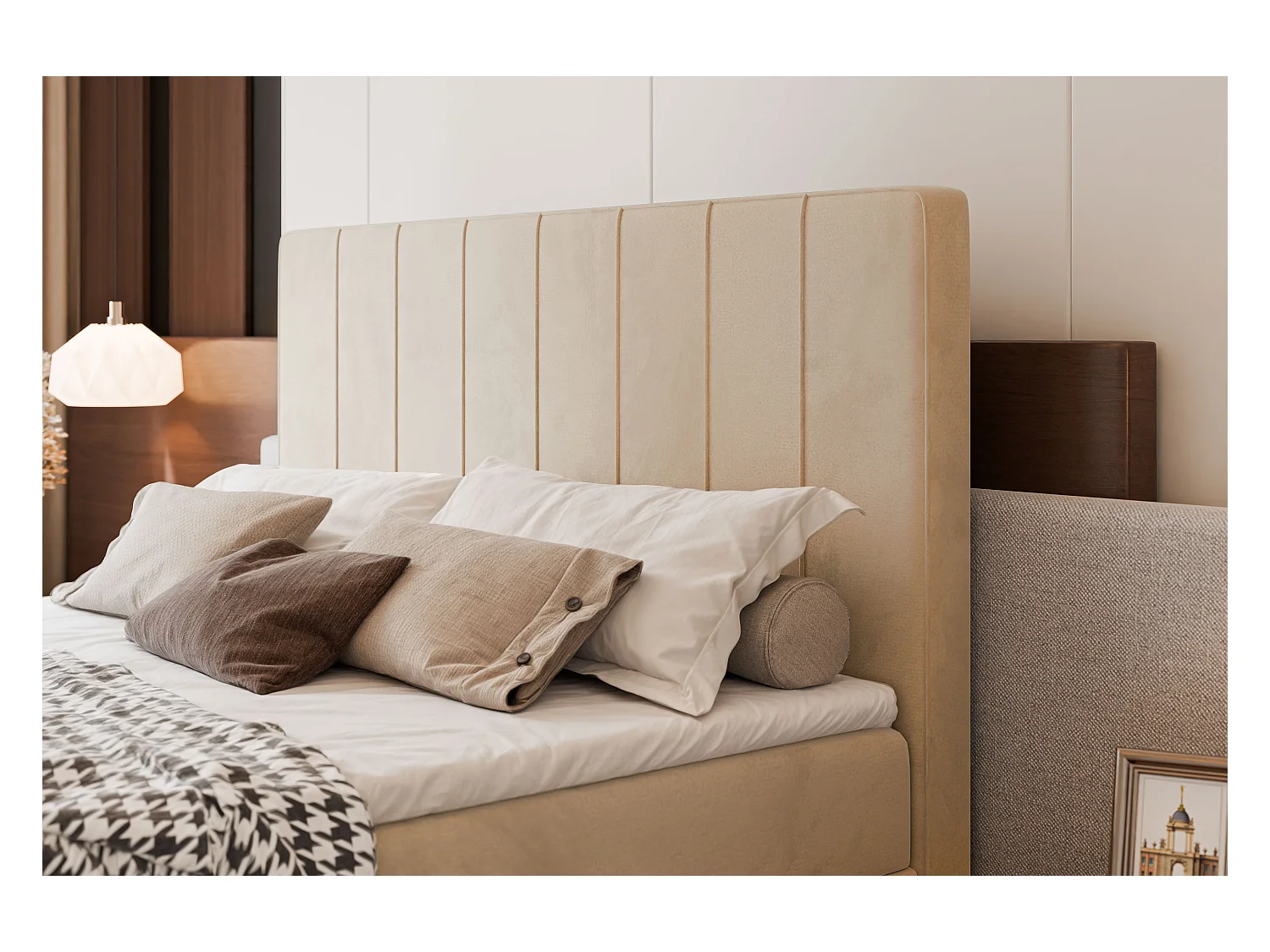 Lit continental rembourré avec surmatelas, crème - 180x200 - VERA