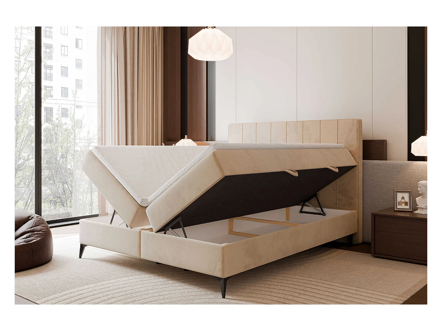 Lit continental rembourré avec surmatelas, crème - 180x200 - VERA