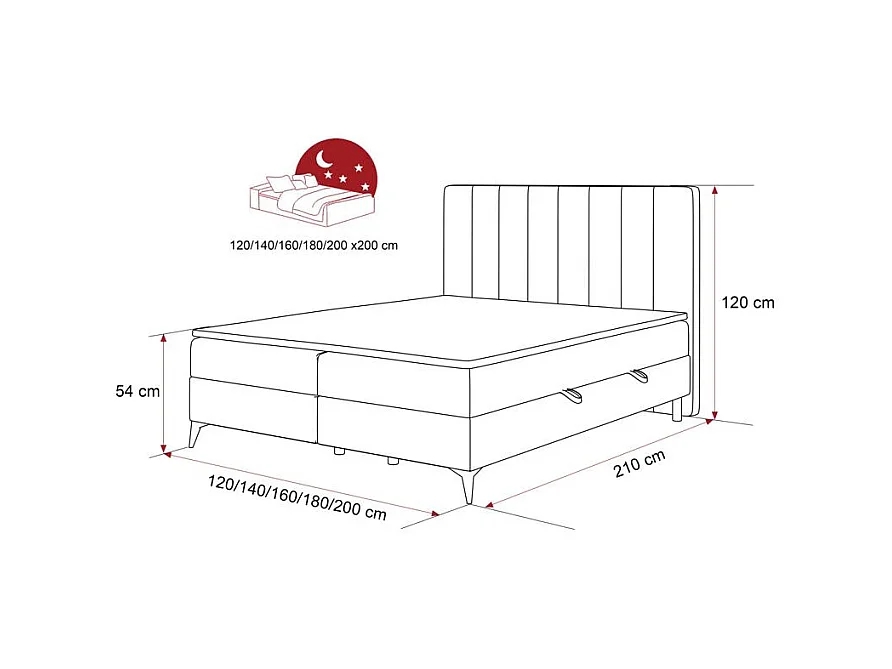 Lit continental rembourré avec surmatelas, crème - 180x200 - VERA
