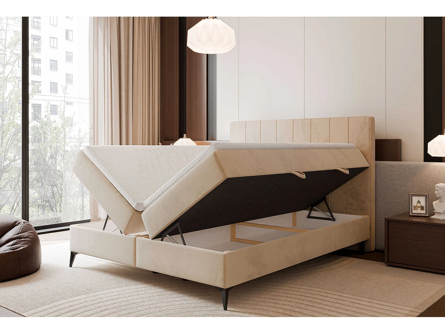 Lit continental rembourré avec surmatelas, crème - 180x200 - VERA