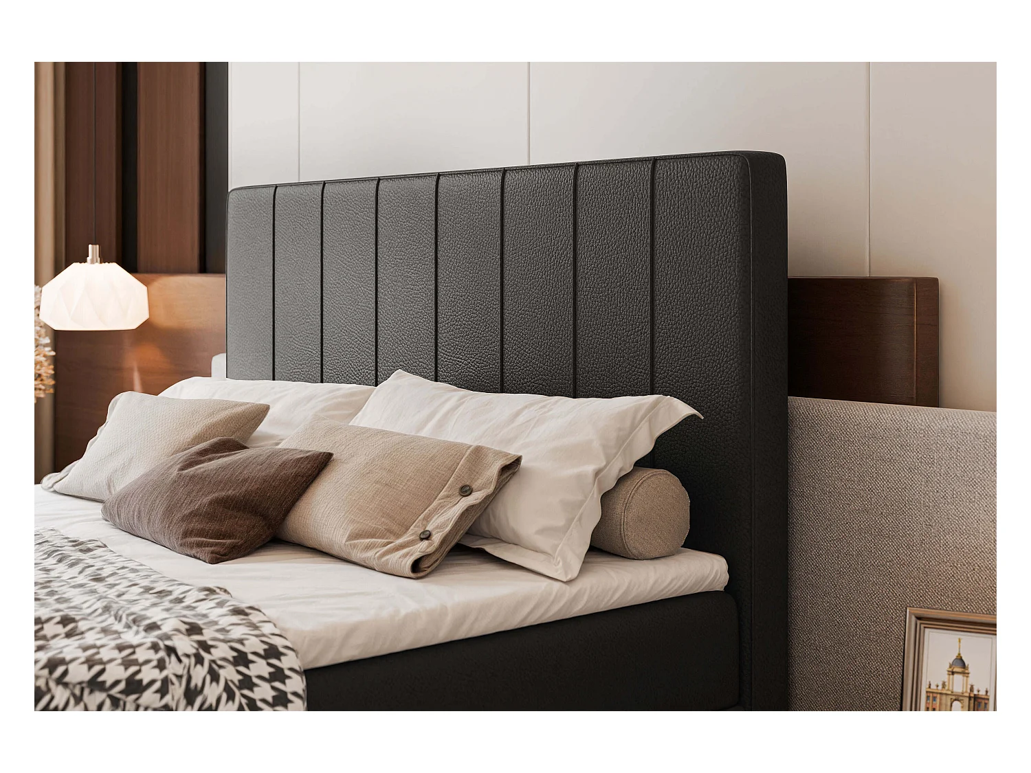 Lit continental rembourré avec surmatelas, noir  - 180x200 - VERA