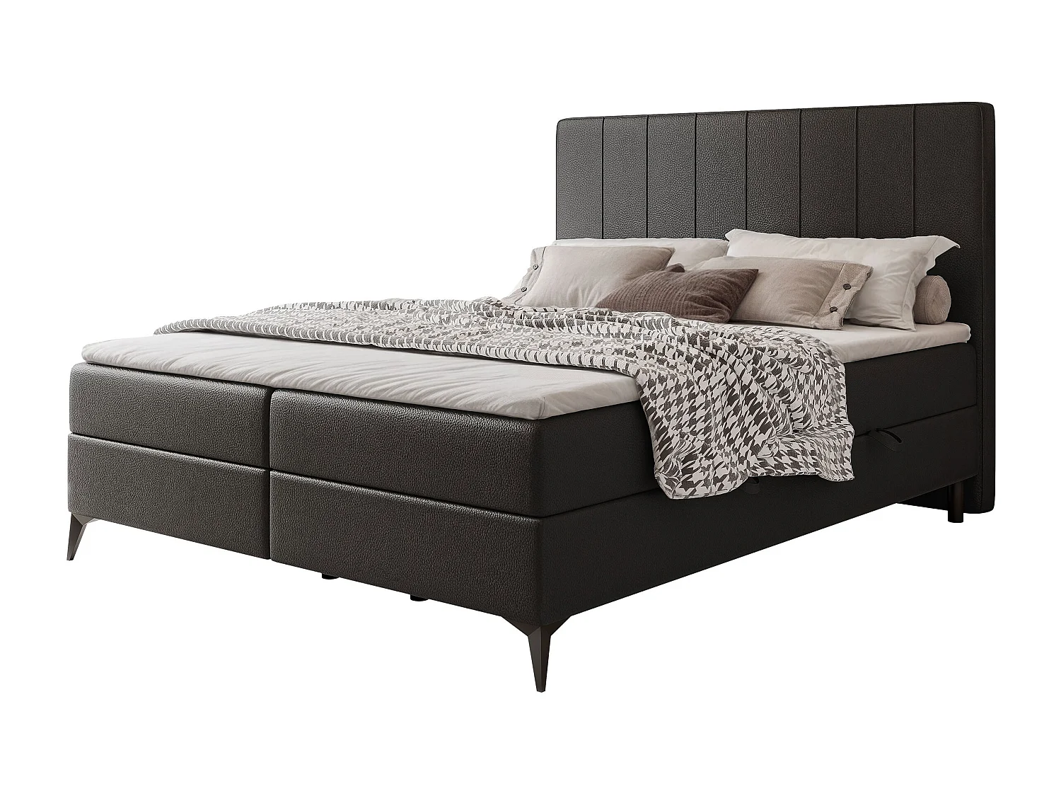 Lit continental rembourré avec surmatelas, noir  - 180x200 - VERA