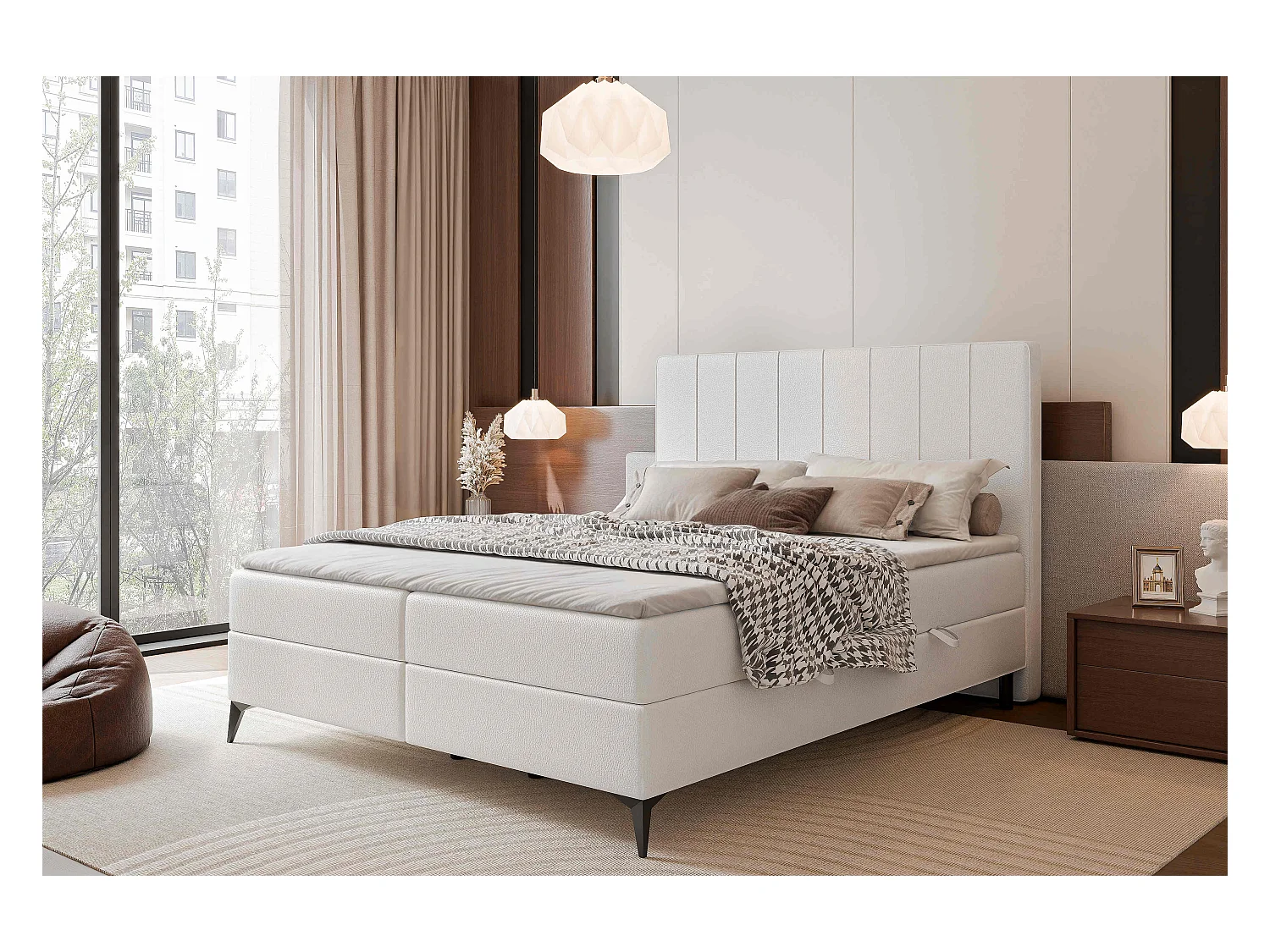 Lit continental rembourré avec surmatelas, blanc  - 160x200 - VERA
