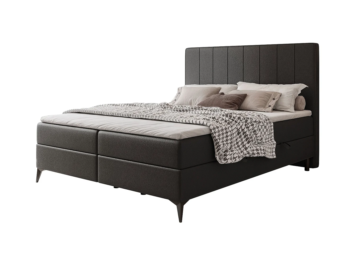 Lit continental rembourré avec surmatelas, noir  - 140x200 - VERA
