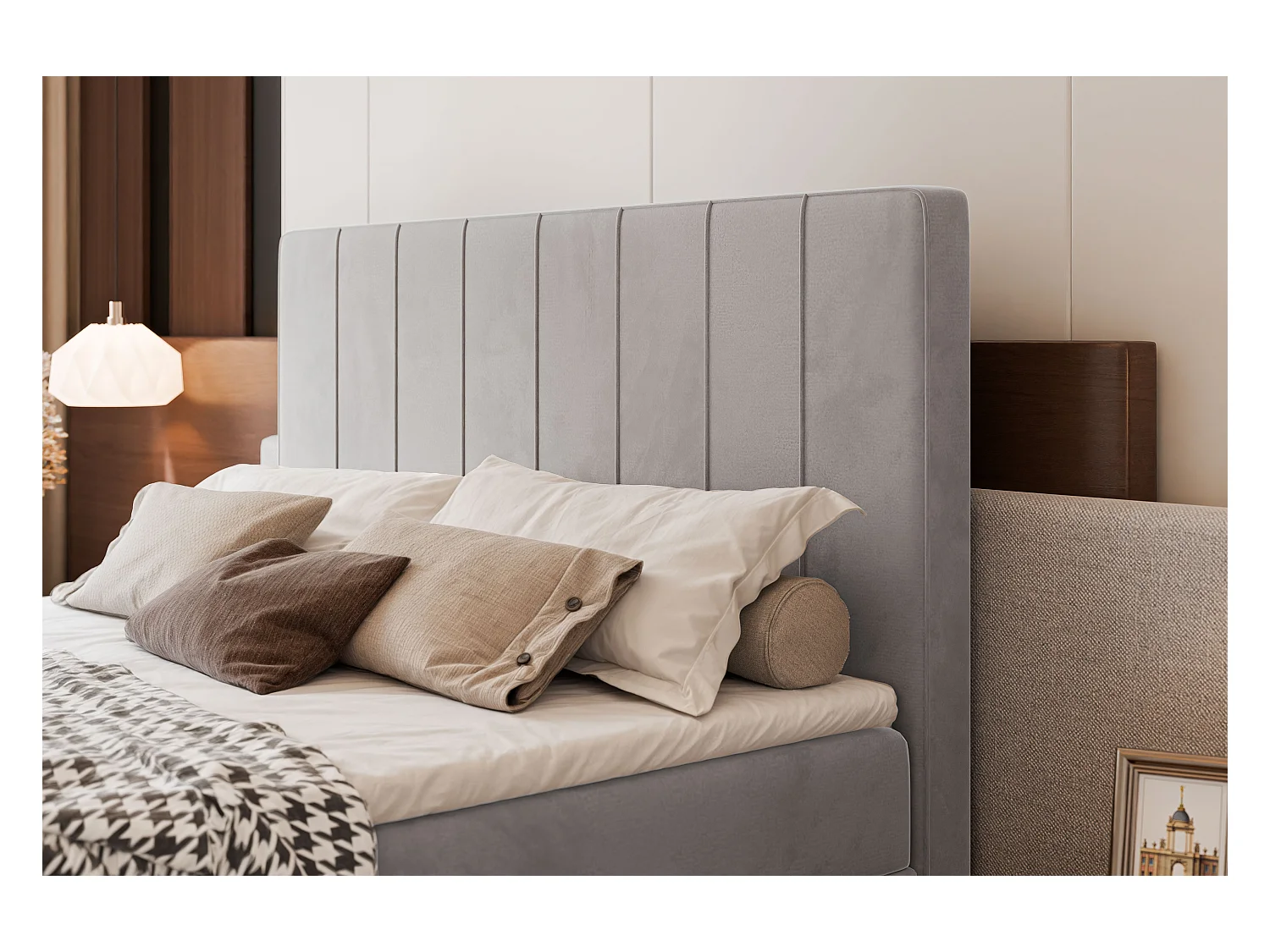 Lit continental rembourré avec surmatelas, gris - 140x200 - VERA