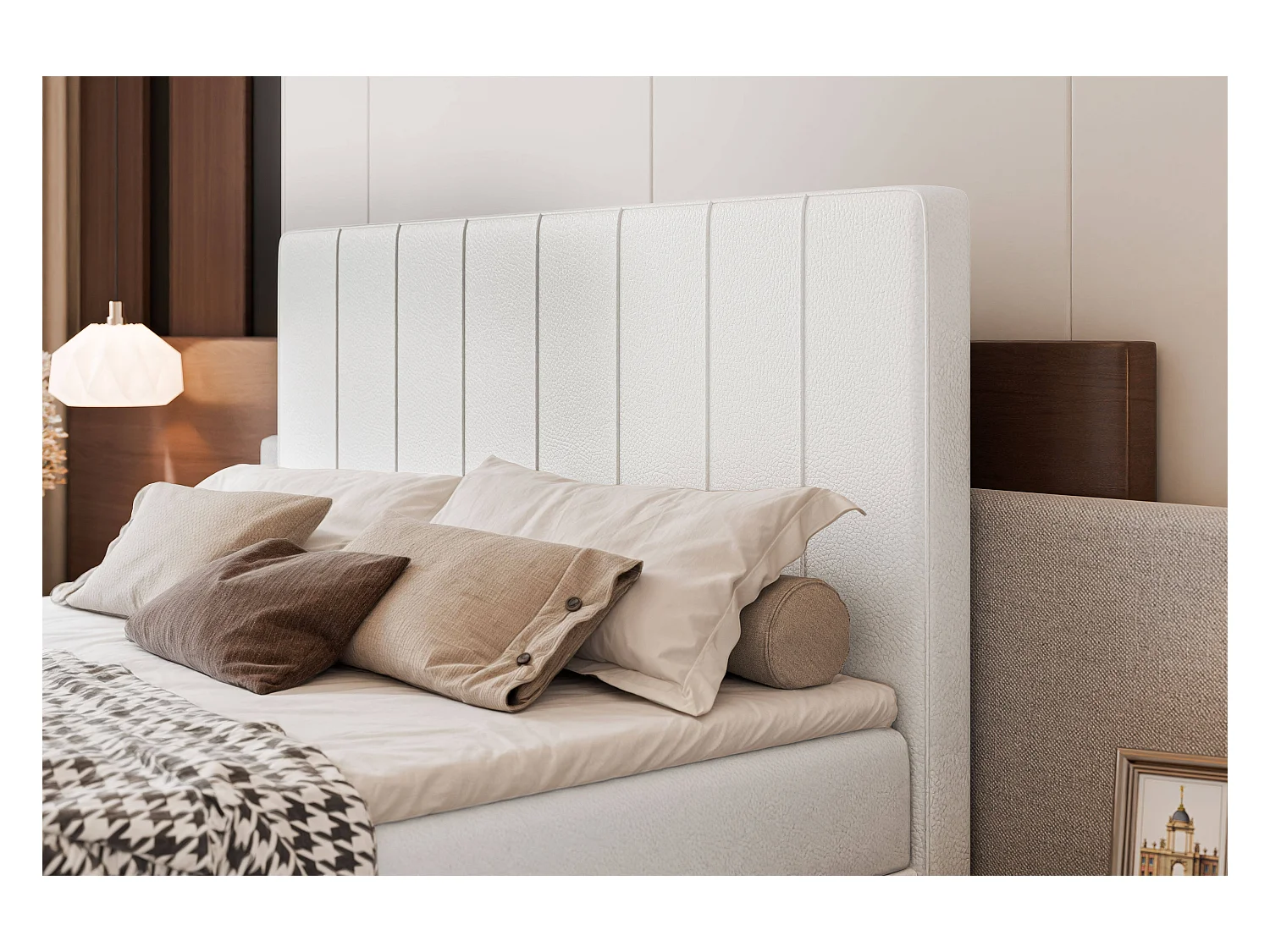 Lit continental rembourré avec surmatelas, blanc  - 200x200 - VERA