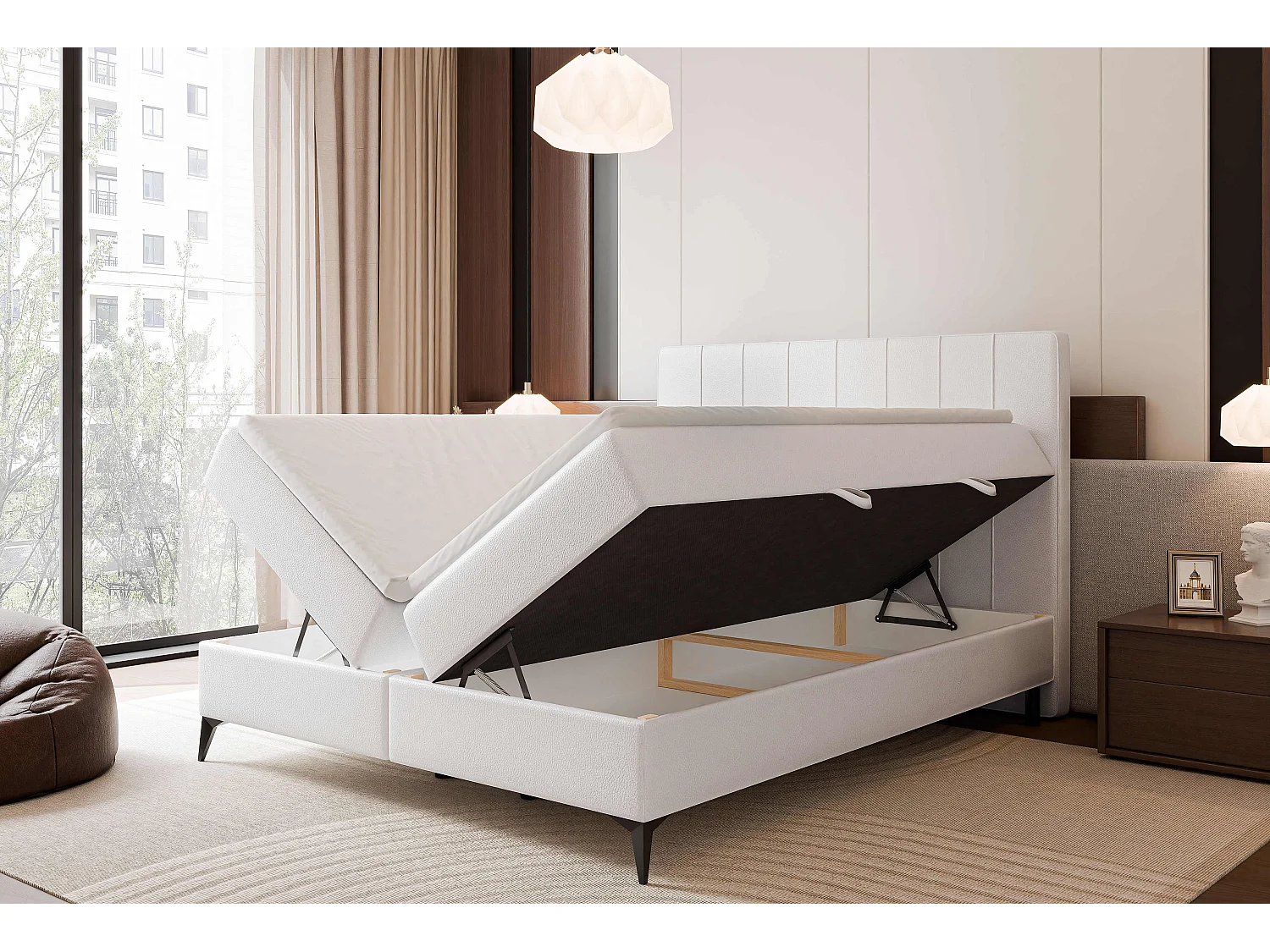 Lit continental rembourré avec surmatelas, blanc  - 200x200 - VERA