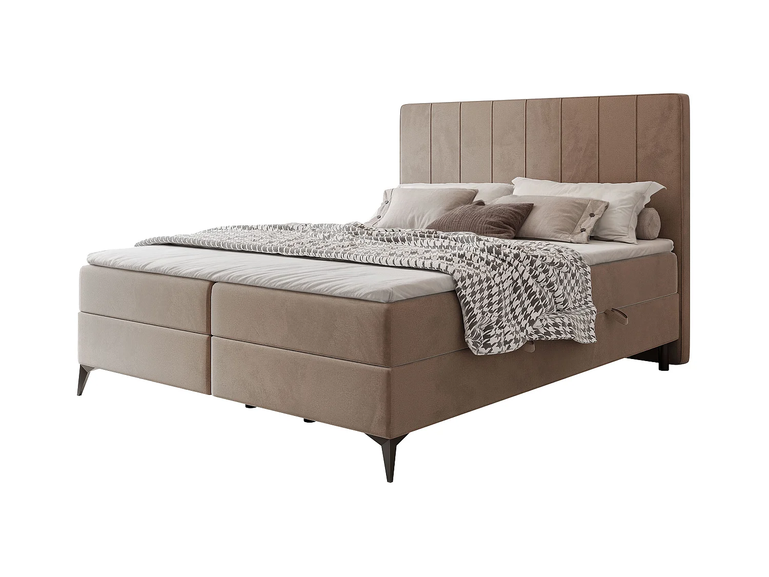 Lit continental rembourré avec surmatelas, marron - 140x200 - VERA