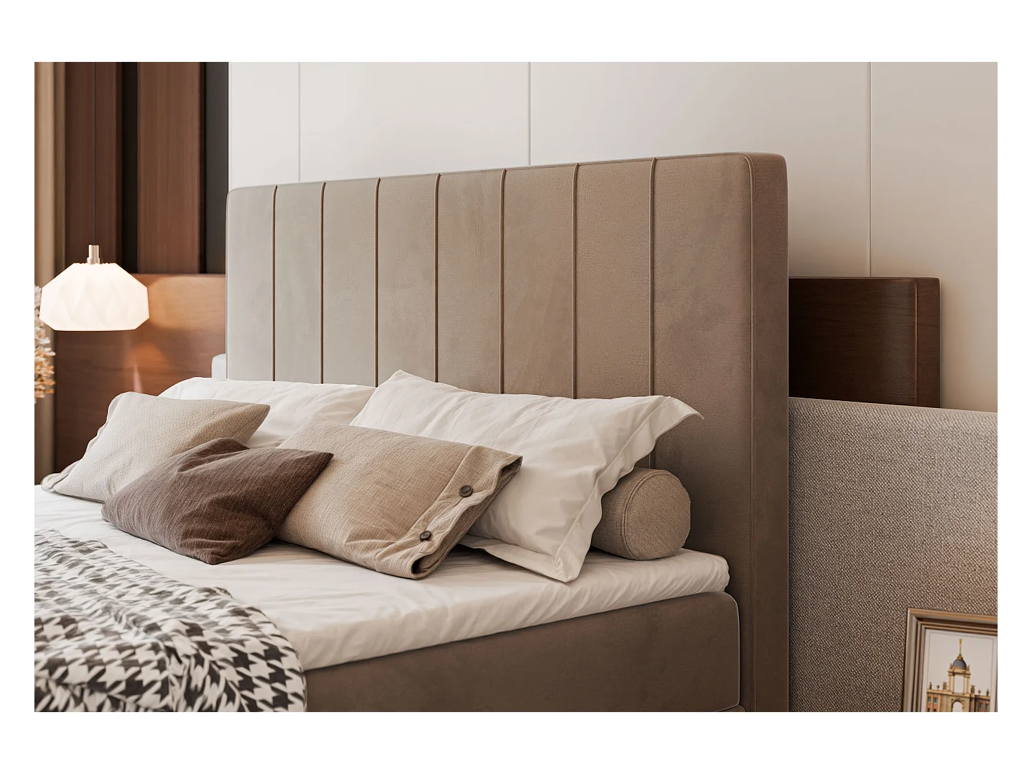 Lit continental rembourré avec surmatelas, marron - 140x200 - VERA