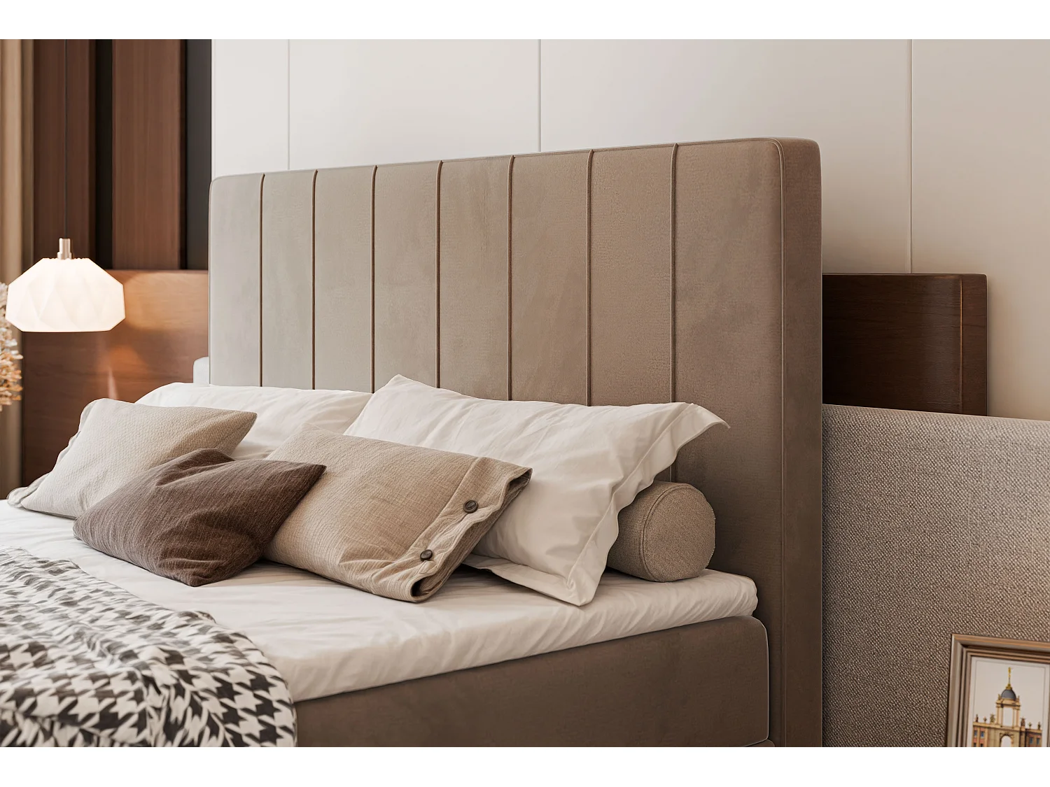 Lit continental rembourré avec surmatelas, marron - 140x200 - VERA