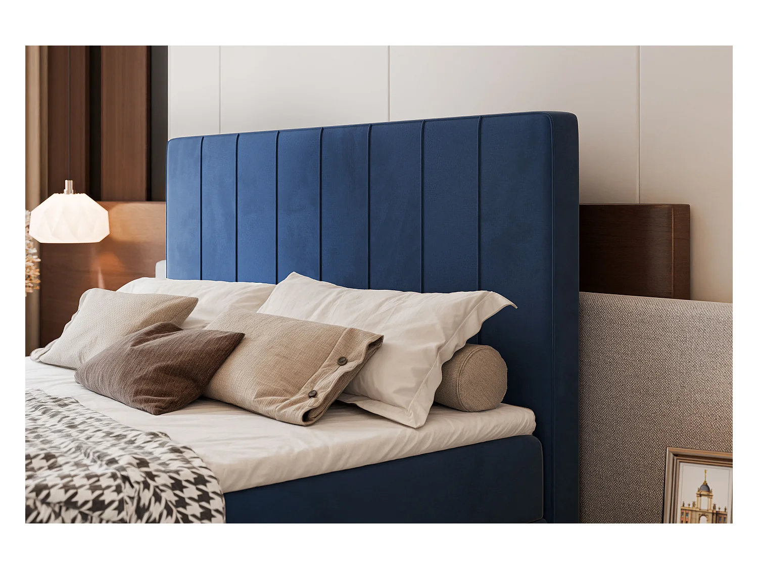 Lit continental rembourré avec surmatelas, bleu - 180x200 - VERA