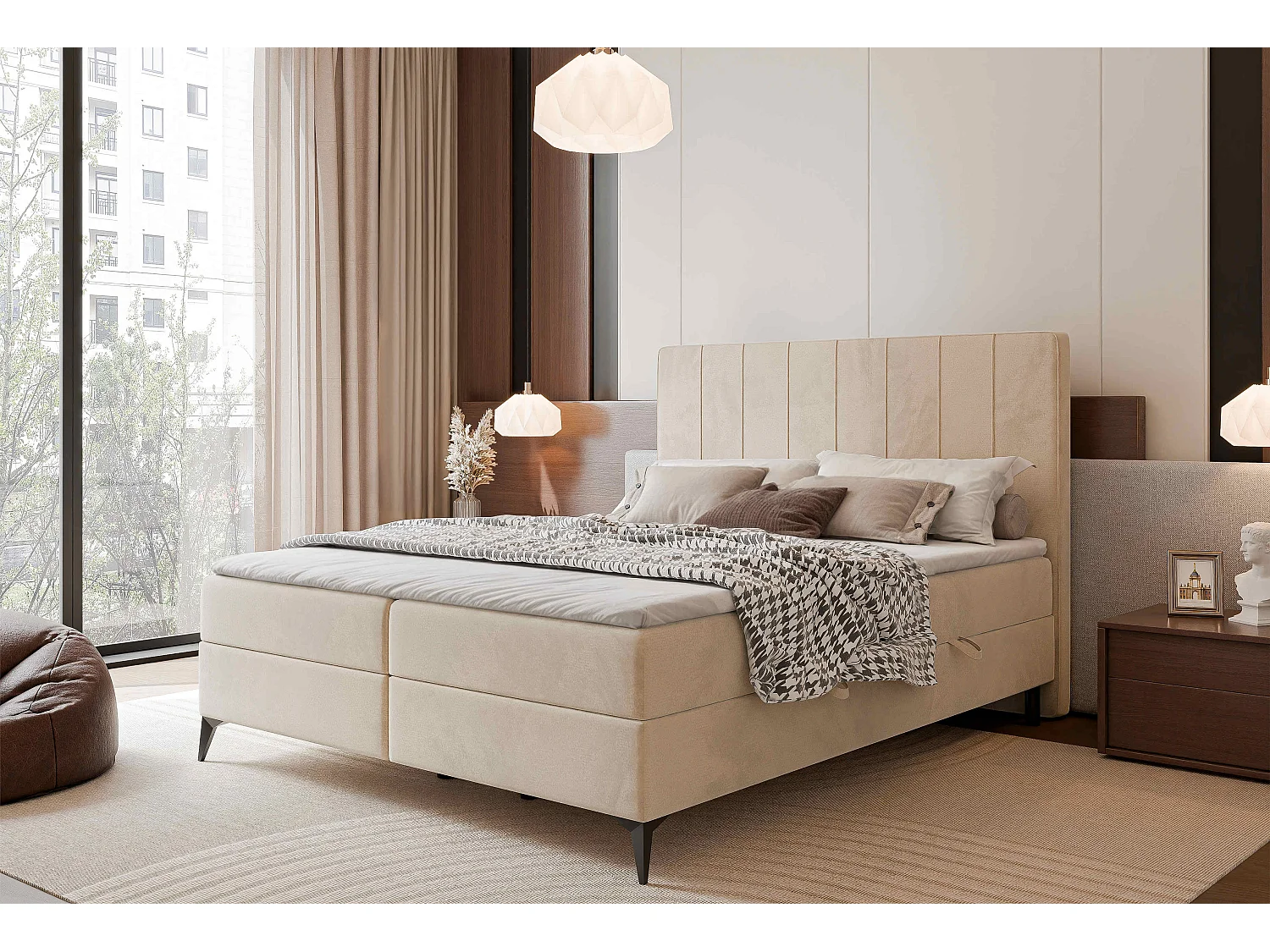 Lit continental rembourré avec surmatelas, crème - 140x200 - VERA