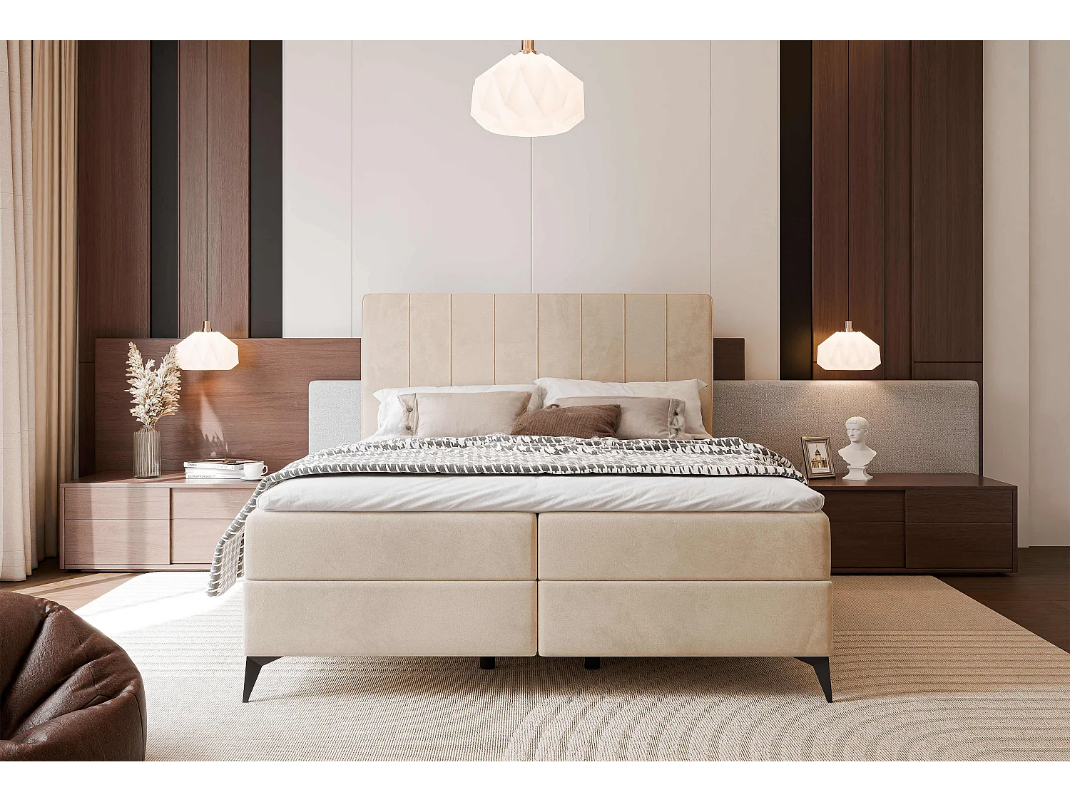 Lit continental rembourré avec surmatelas, crème - 140x200 - VERA