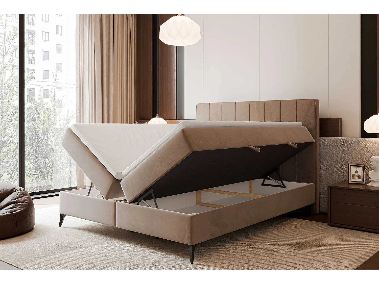 Lit continental rembourré avec surmatelas, marron - 200x200 - VERA