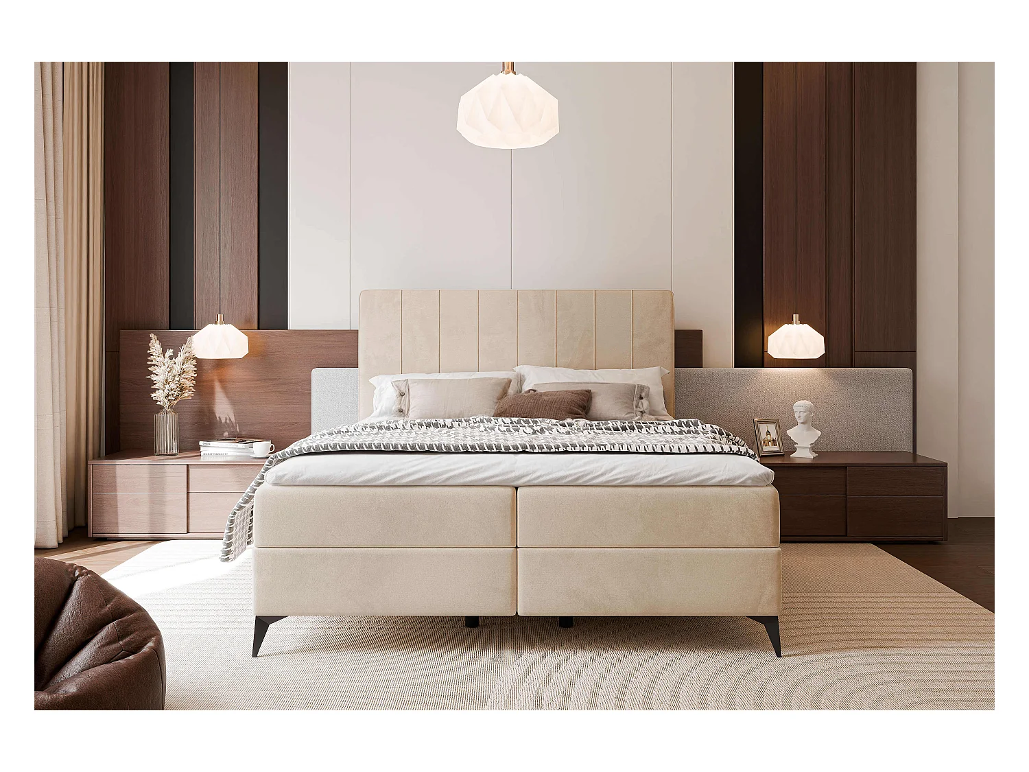 Lit continental rembourré avec surmatelas, crème - 160x200 - VERA