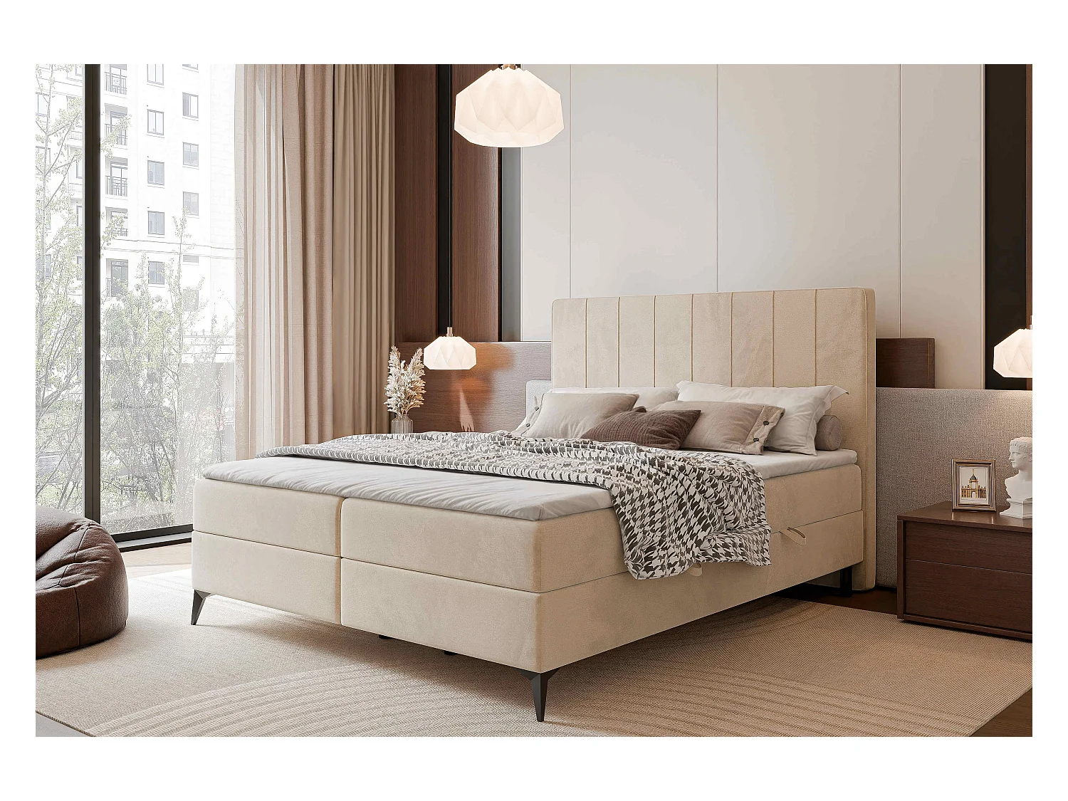 Lit continental rembourré avec surmatelas, crème - 160x200 - VERA