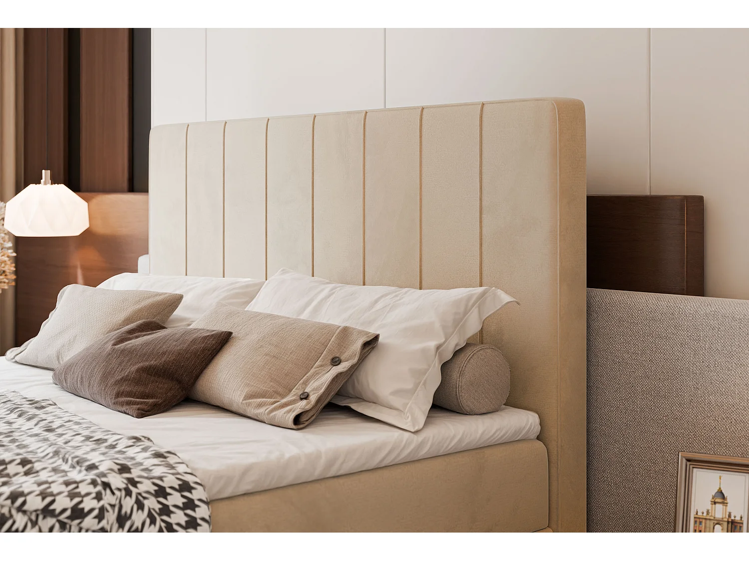 Lit continental rembourré avec surmatelas, crème - 160x200 - VERA