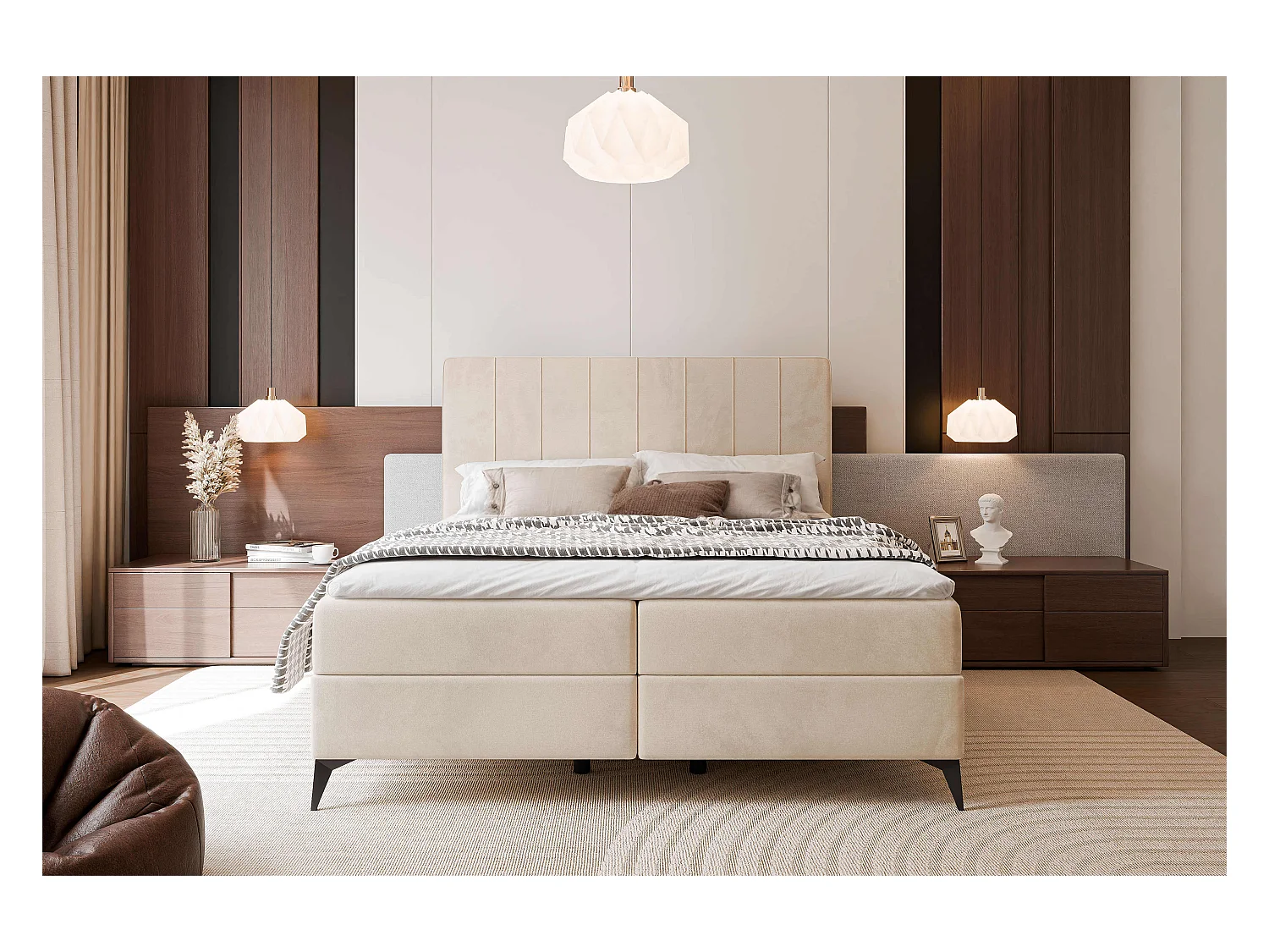 Lit continental rembourré avec surmatelas, beige - 160x200 - VERA
