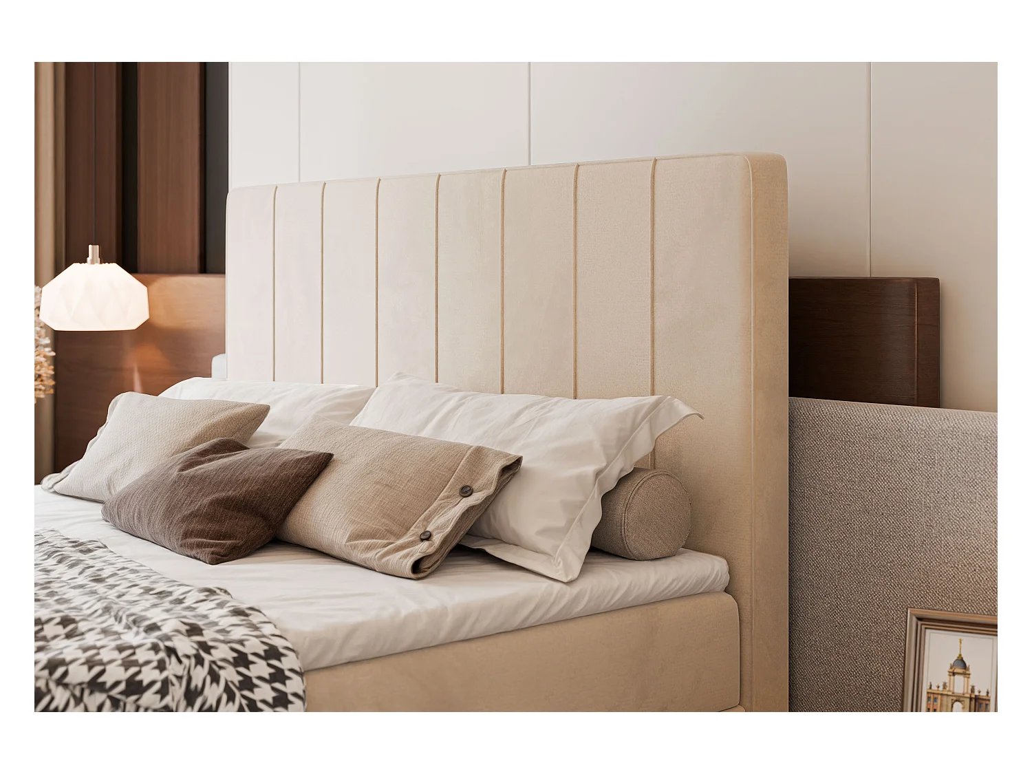 Lit continental rembourré avec surmatelas, beige - 160x200 - VERA