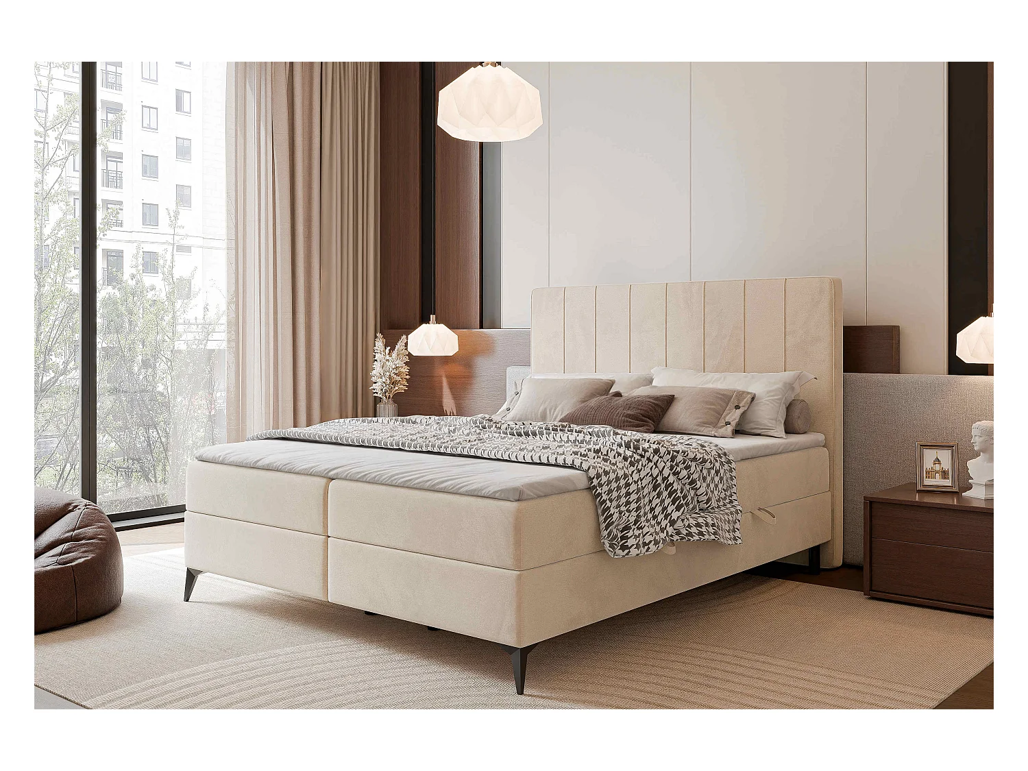 Lit continental rembourré avec surmatelas, beige - 160x200 - VERA