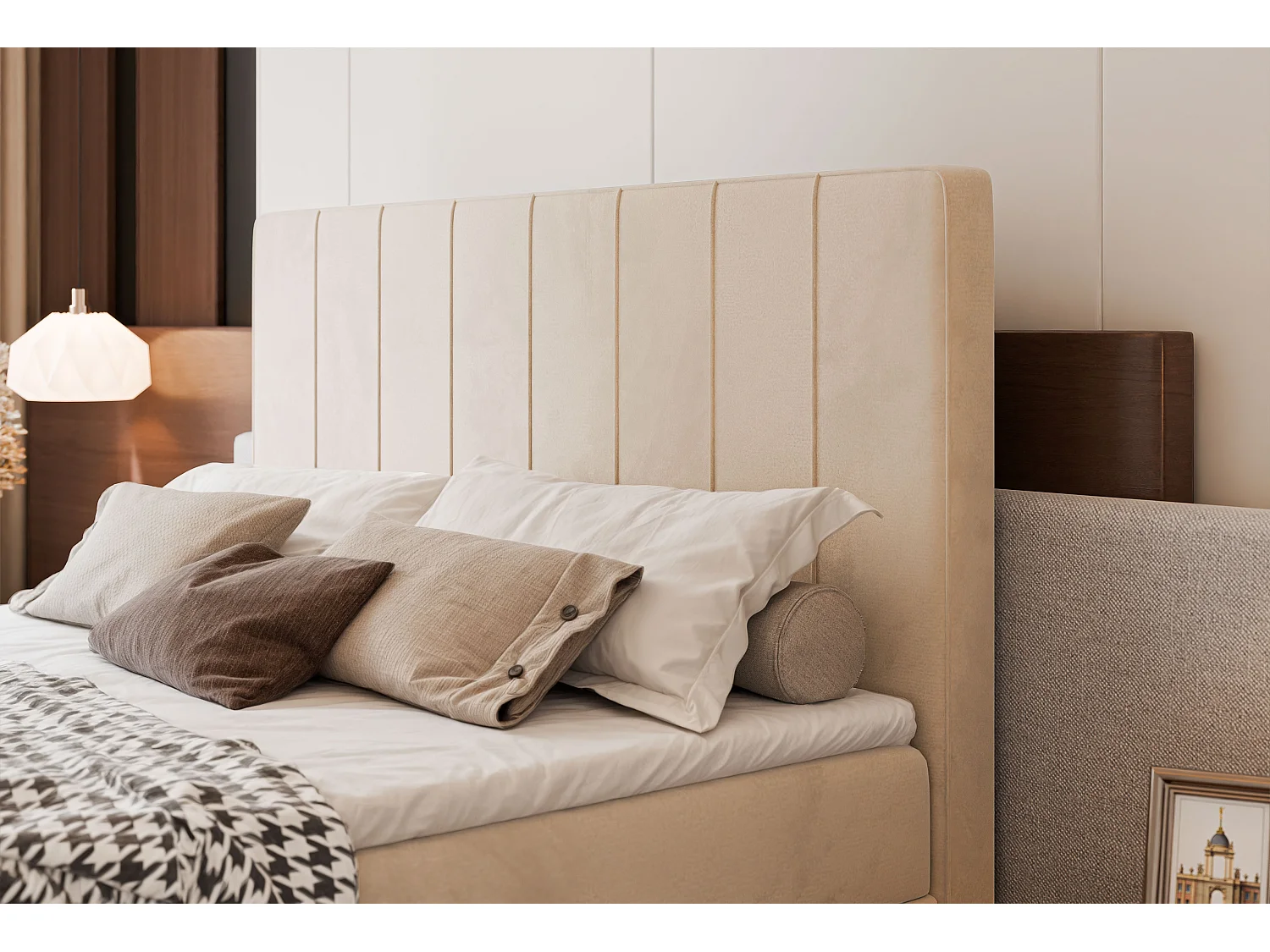 Lit continental rembourré avec surmatelas, beige - 160x200 - VERA