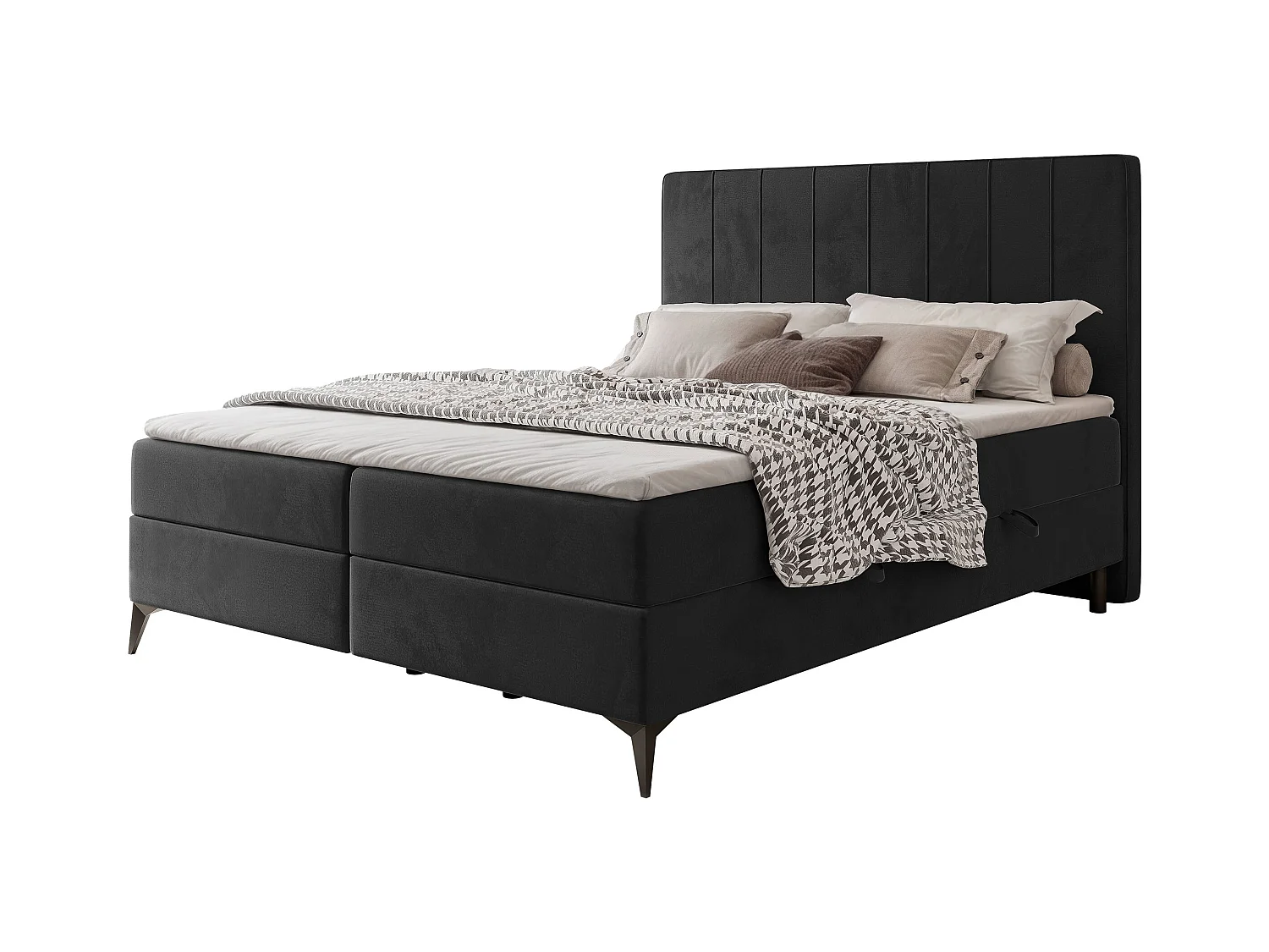 Lit continental rembourré avec surmatelas, noir - 120x200 - VERA