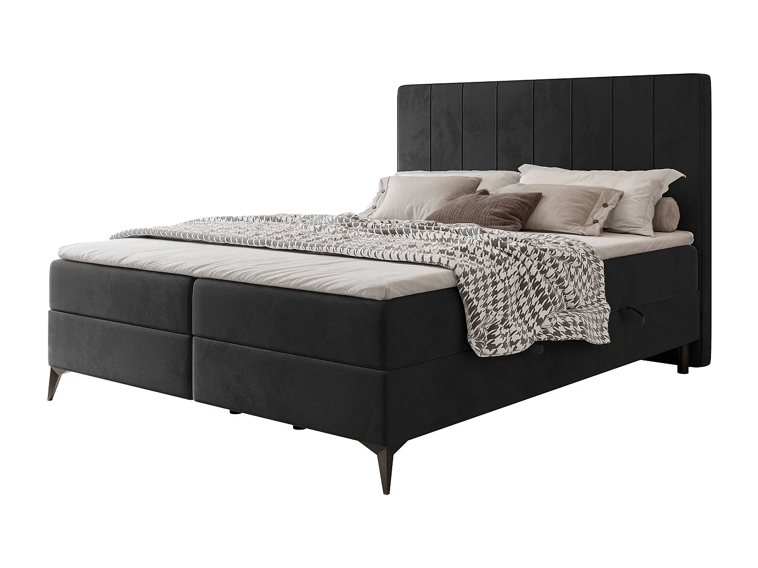 Lit continental rembourré avec surmatelas, noir - 120x200 - VERA