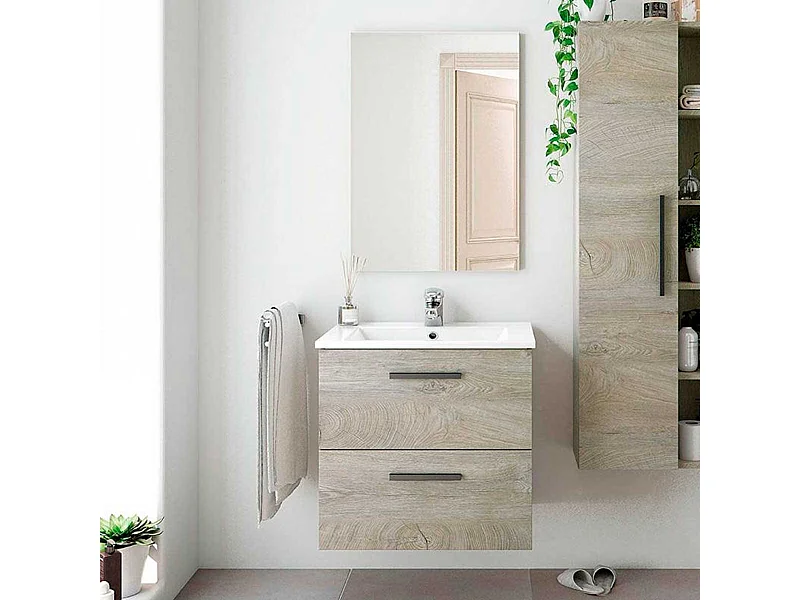 Mueble de baño Athena mueble + espejo + lavabo roble 60 cm
