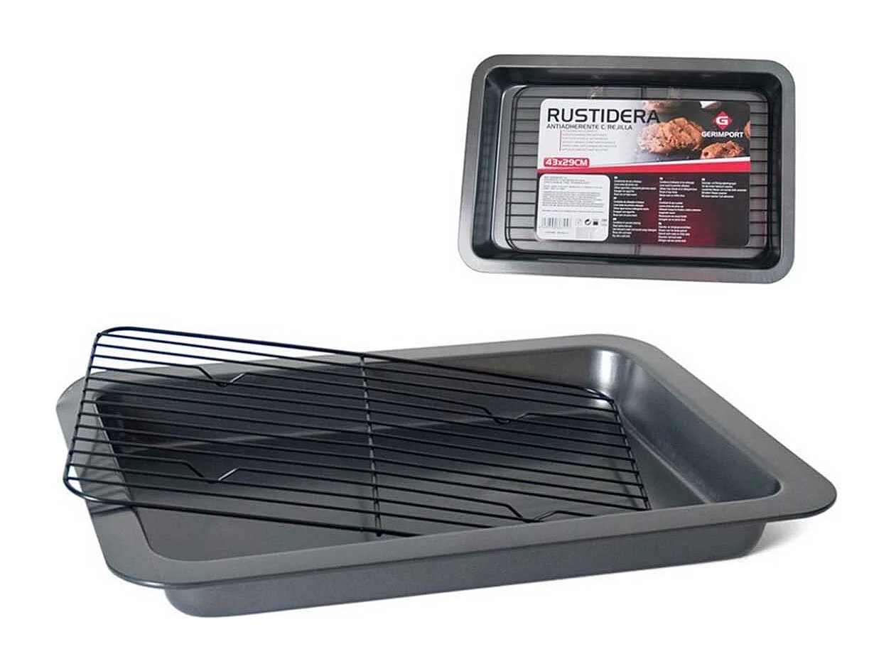 Rustidera Gerimport con rejilla antiadherente acero 43x29 cm