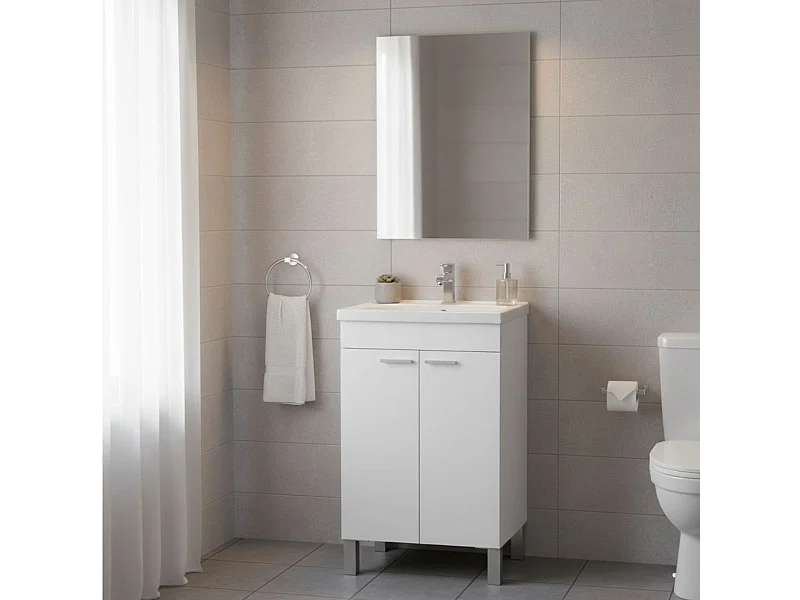 Mueble de baño Koncept  2 puertas + espejo + lavabo blanco 50 cm