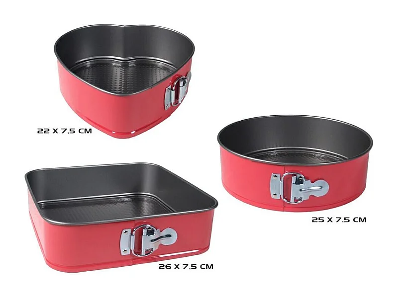 Set de 3 moldes para horno rojo Ø26/Ø25/Ø22 cm