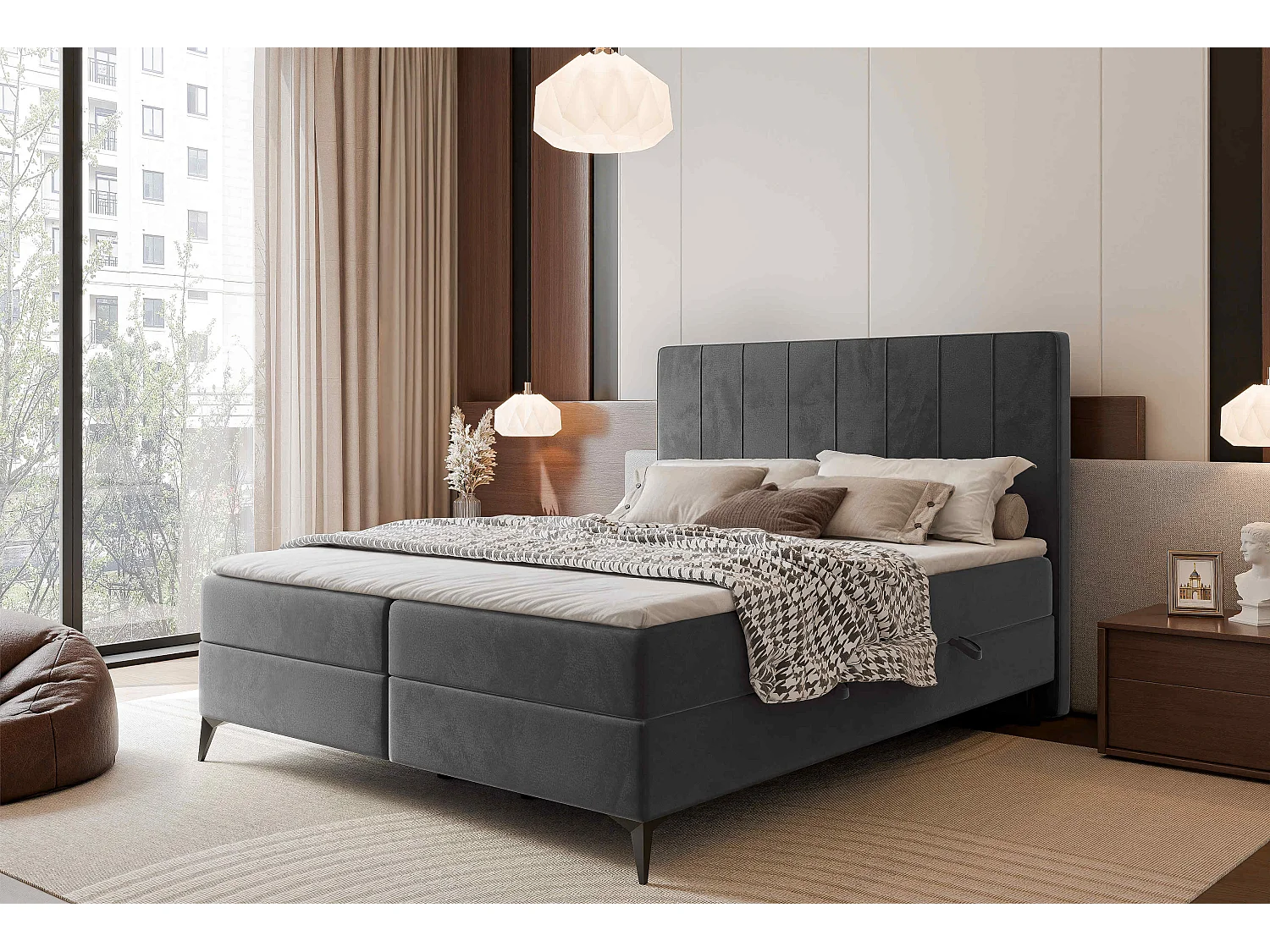 Lit continental rembourré avec surmatelas, gris anthracite - 120x200 - VERA