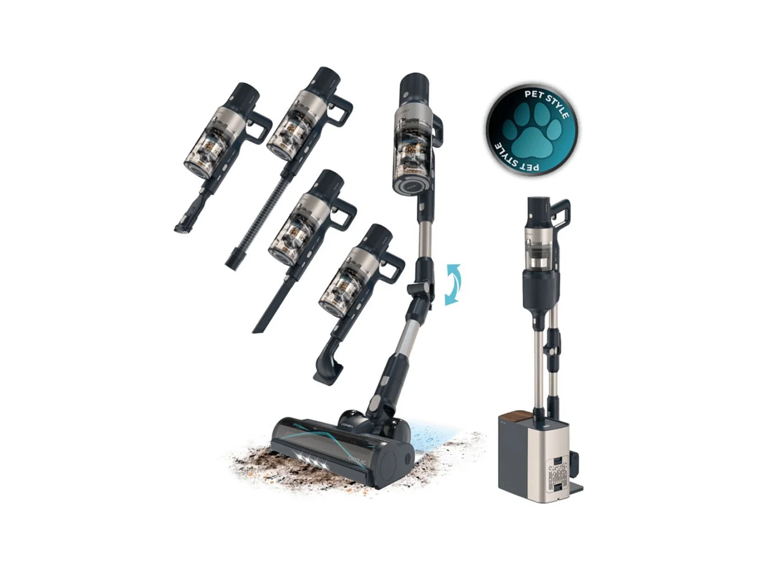 Aspirador escoba Cecotec Conga Rockstar 5500 Hurricane Station Pet Flex inalámbrica + base de autovaciado negro