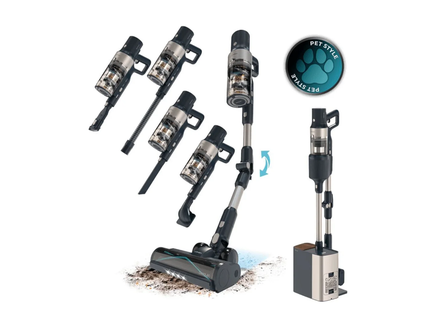 Aspirador escoba Cecotec Conga Rockstar 5500 Hurricane Station Pet Flex inalámbrica + base de autovaciado negro