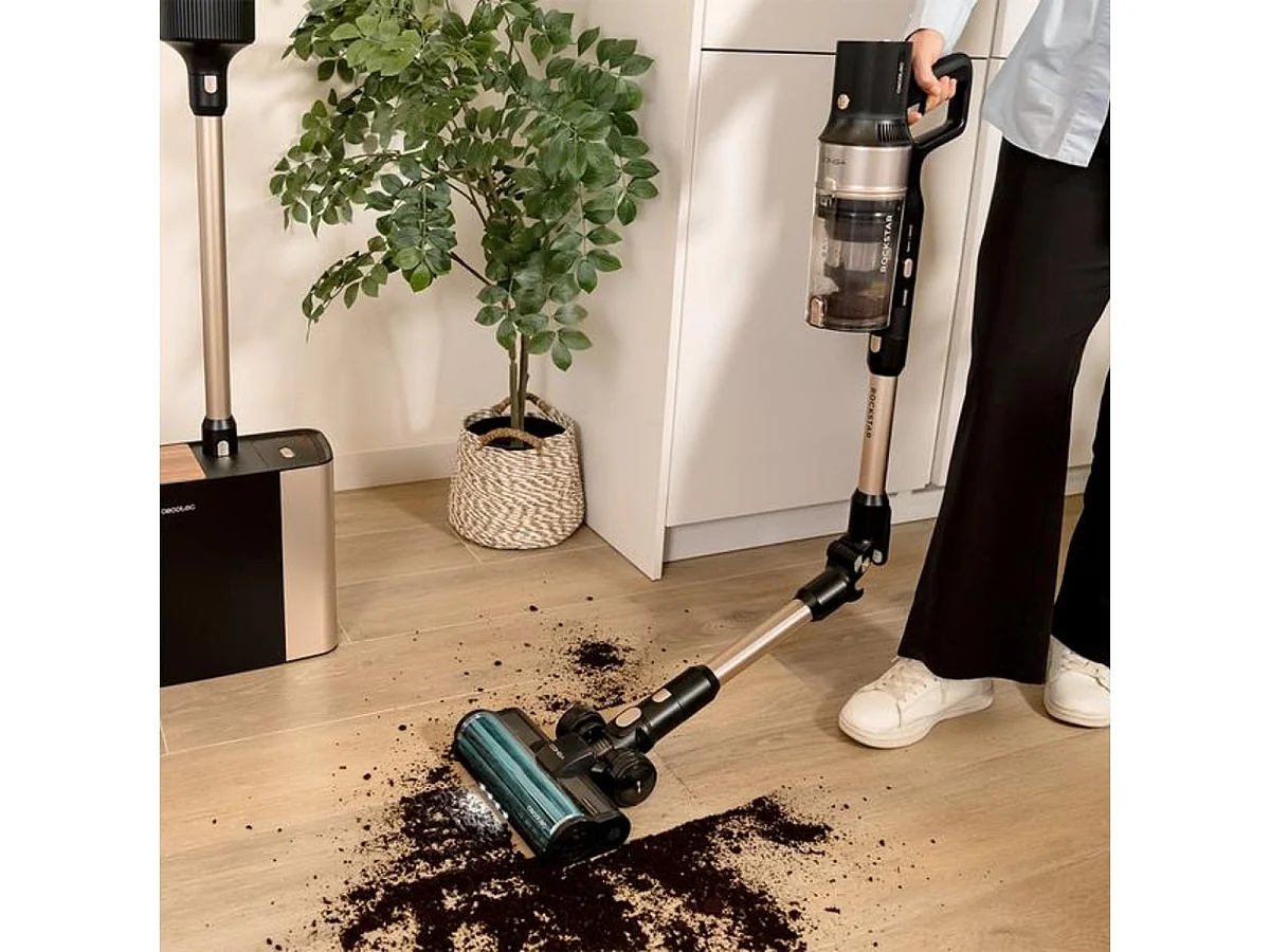 Aspirador escoba Cecotec Conga Rockstar 5500 Hurricane Station Pet Flex inalámbrica + base de autovaciado negro