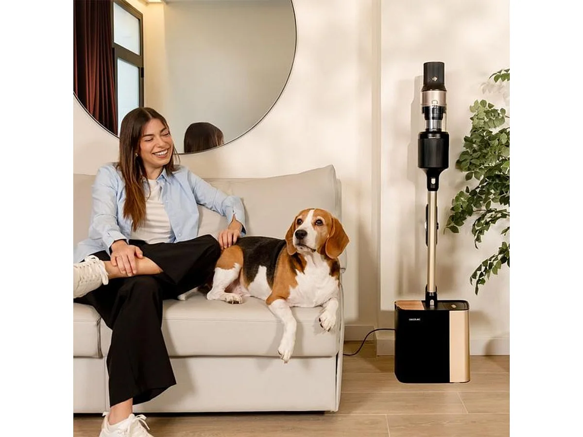 Aspirador escoba Cecotec Conga Rockstar 5500 Hurricane Station Pet Flex inalámbrica + base de autovaciado negro