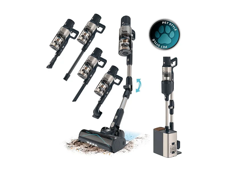 Aspirador escoba Cecotec Conga Rockstar 5500 Hurricane Station Pet Flex inalámbrica + base de autovaciado negro