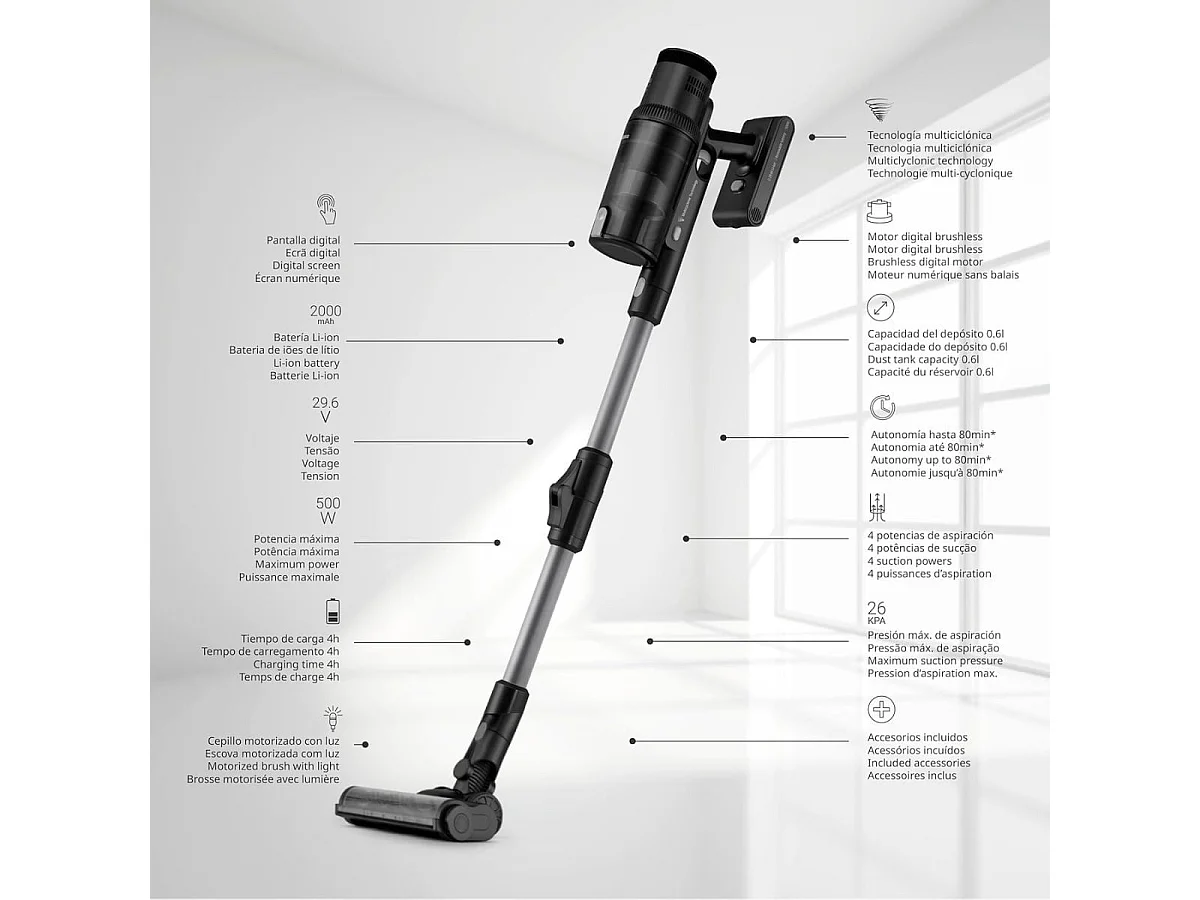 Aspirador vertical Ufesa Inspire U7 Digital Animal 500W brazo articulado gris