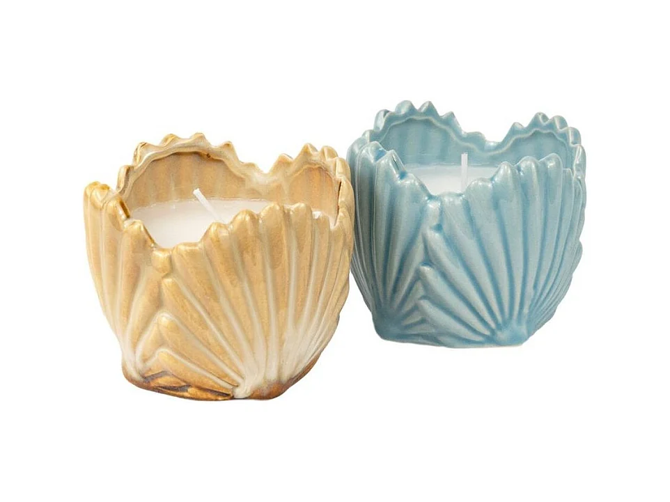 Vela decorativa diseño concha porcelana azul
